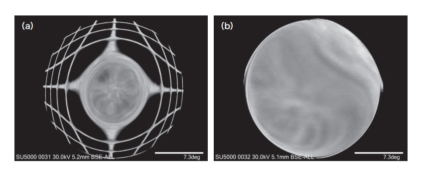 Fig. 4 Calibration of spherical aberration corrector in SACP mode. (a) Calibration in progress. (b) Calibration complete.