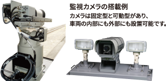 監視カメラ　カメラは固定型と稼働型があり、車両の内部にも外部にも設置可能です。