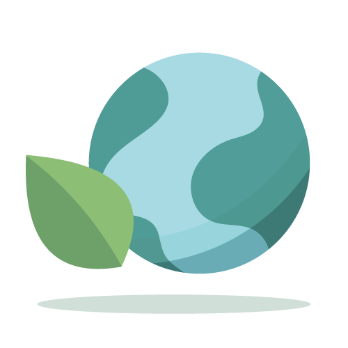 Icon of a globe with a leaf representing the environment.