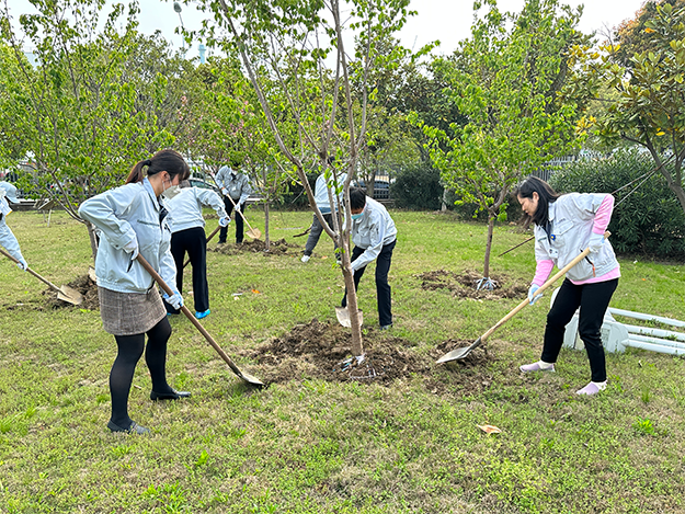 The participants lovingly cover the roots with soil while praying for the tree’s healthy growth