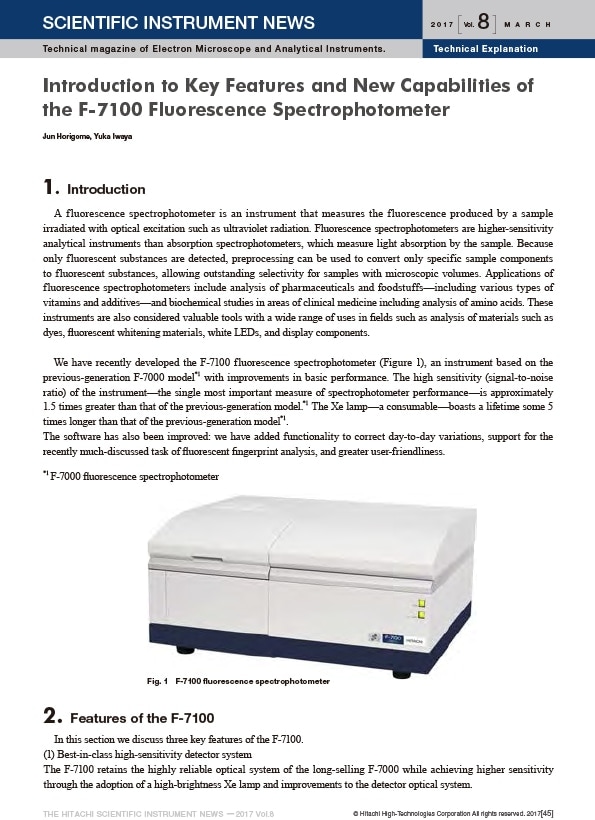 Introduction to Key Features and New Capabilities of the F-7100 Fluorescence Spectrophotometer