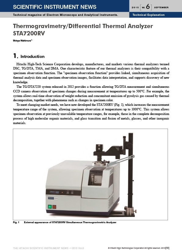 Thermogravimetry/Differential Thermal Analyzer STA7200RV