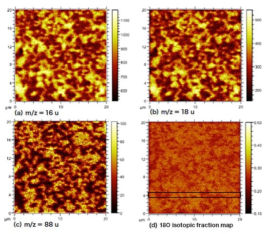 ToF-SIMS negative secondary ion images of CGO-LSCF composite exchanged