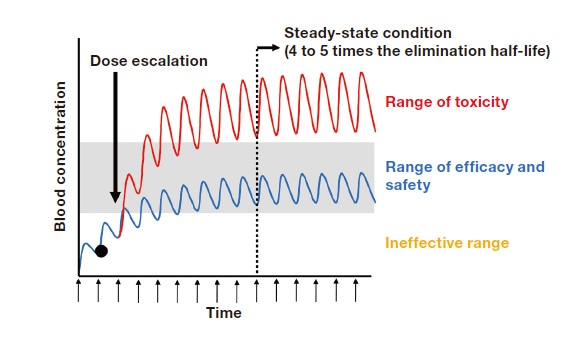 Fig. 3 Example of dose escalation based on measured values determined before a steady-state condition is reached