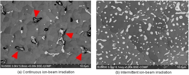 Application of intermittent ion-beam irradiation to lead-containing solder