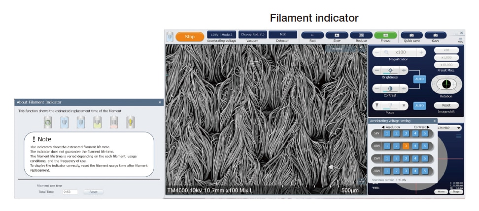 Fig. 5 New feature of the TM4000PlusIII: filament indicator