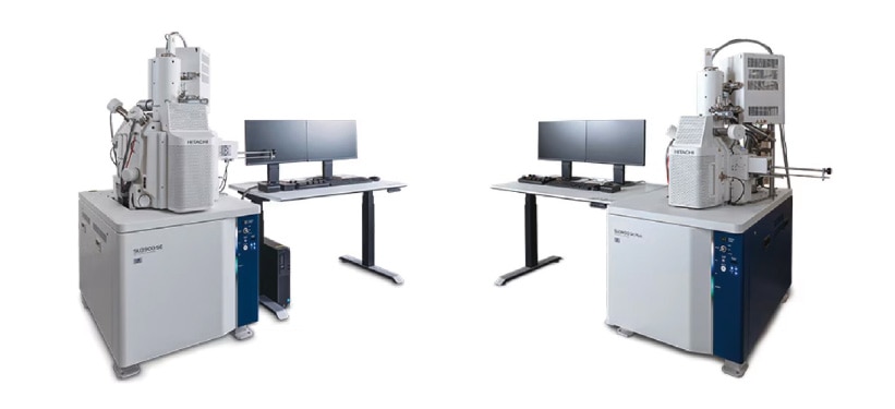 Fig. 1 The SU3900SE (left) and SU3800SE (right) SEM systems from Hitachi High-Tech.