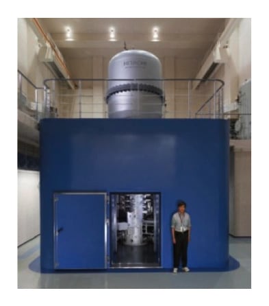 Fig. 1 Ultra-high resolution, high-stability, aberration-corrected holography electron microscope with accelerating voltage of 1.2 MV. The development of this instrument was supported by the Funding Program for World-Leading Innovative R&D on Science and Technology (FIRST) through a grant from the Japan Society for the Promotion of Science.