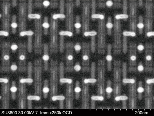 Cross-Sectional Topography of 5nm Process SRAM Array showing Lower Layer Interconnects captured via Out-Column Crystal BSED (OCD)
