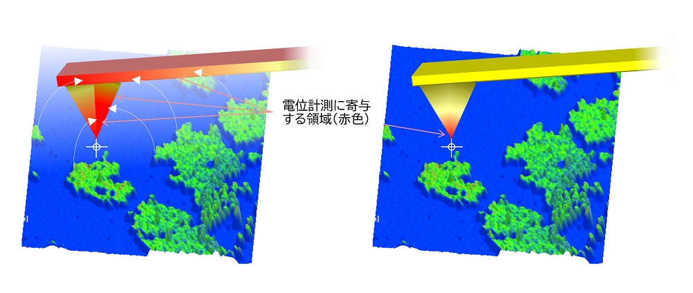 AM-KFMおよびFM-KFMが検出する電位モデル