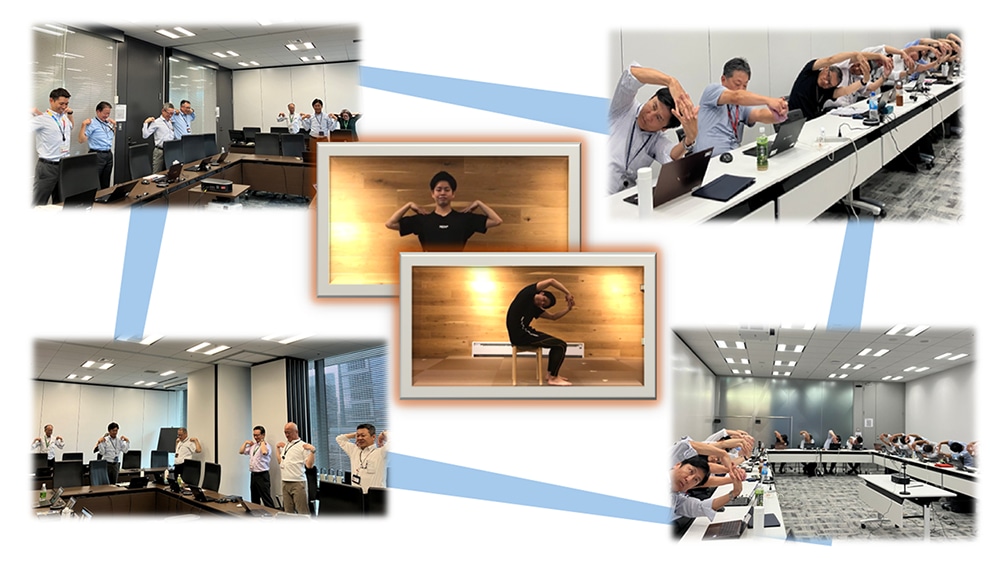 RIZAP コラム（1分動画）の配信と会議前の活用推奨（幹部会議前に肩凝り解消ストレッチ）